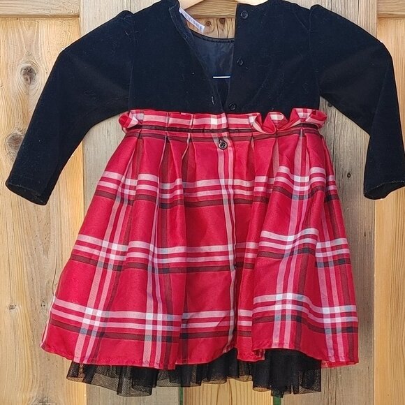 GIRLS Christmas Dress Size 3 Plaid Skirt Velvet Top Fancy Dress Petticoat - Picture 4 of 4